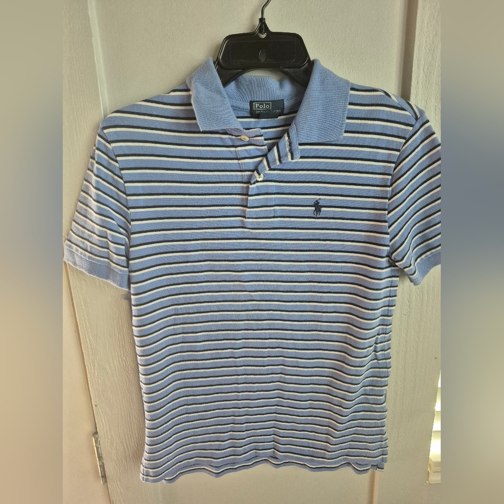 Ralph Lauren Kids's Light Blue and White Striped Polo Shirt